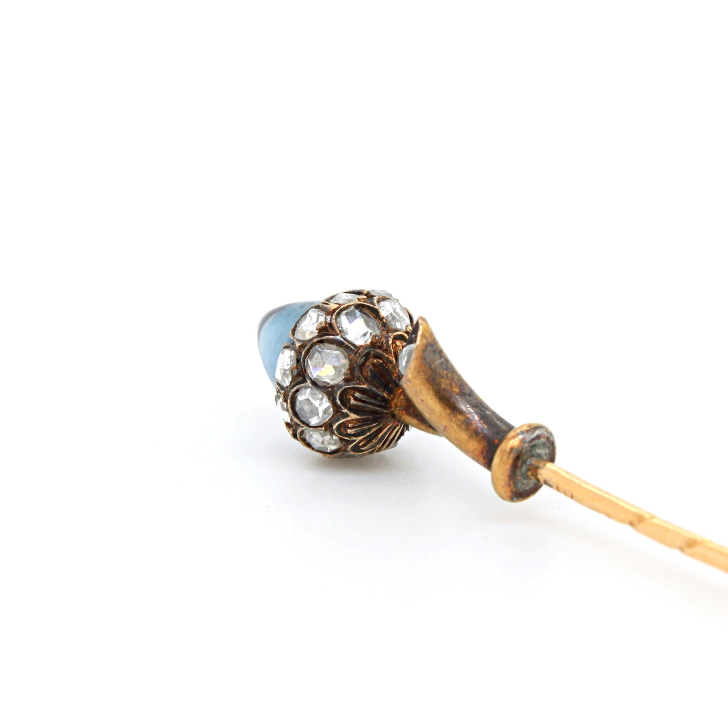 Krawattennadel mit Saphir-Zuckerhut und Diamant-Rosenschliff, BOLIN, 19. im Angebot 2