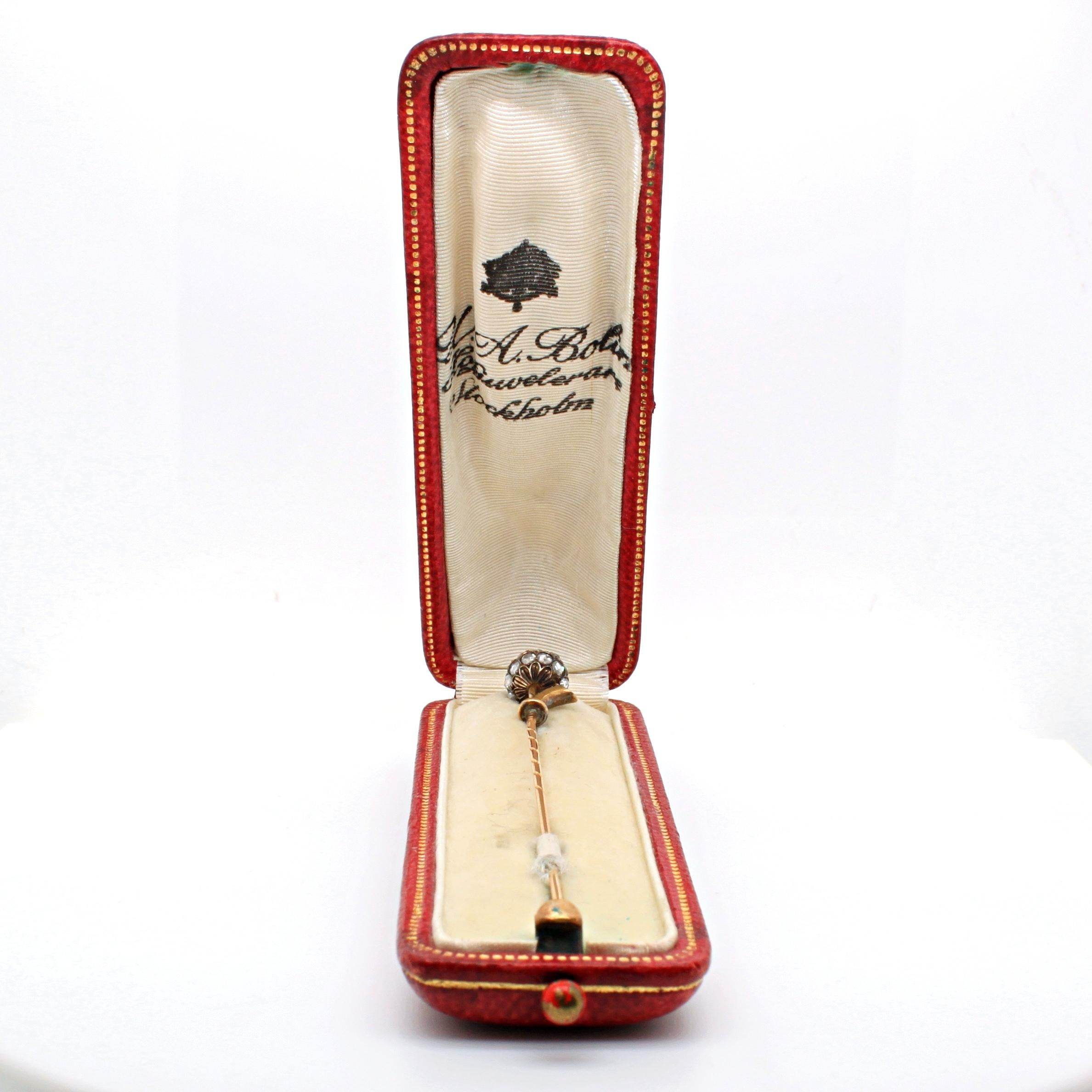 Krawattennadel mit Saphir-Zuckerhut und Diamant-Rosenschliff, BOLIN, 19. im Angebot 3