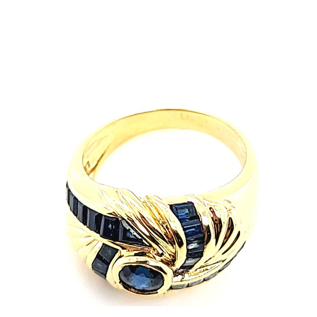 Women's Sapphire Swirl Dome Ring in Yellow Gold For Sale