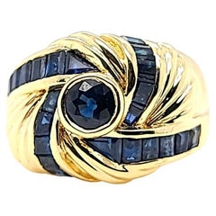 Vintage Sapphire Swirl Dome Ring in Yellow Gold