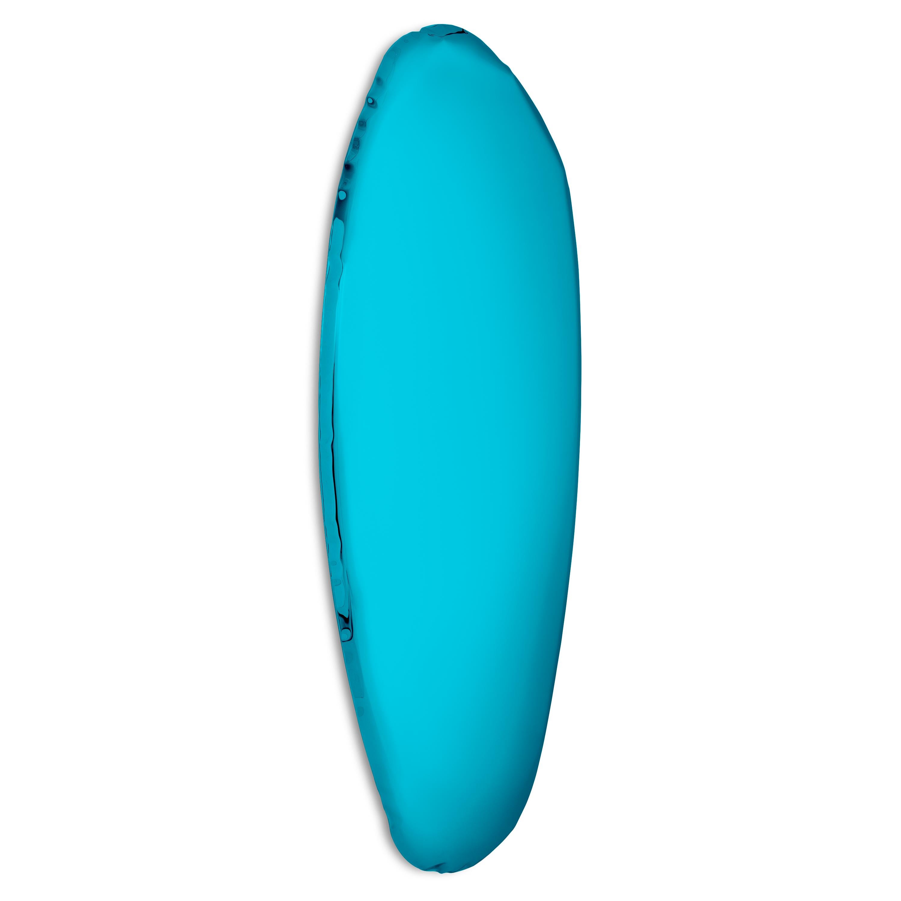 Sapphire Tafla O1 wall mirror by Zieta
Dimensions: D 6 x W 100 x H 225 cm 
Material: Stainless steel.
Finish: Sapphire.
Available finishes: Stainless Steel, White Matt, Sapphire/Emerald, Sapphire, Emerald, Deep space blue, Dark matter, or red Rubin.