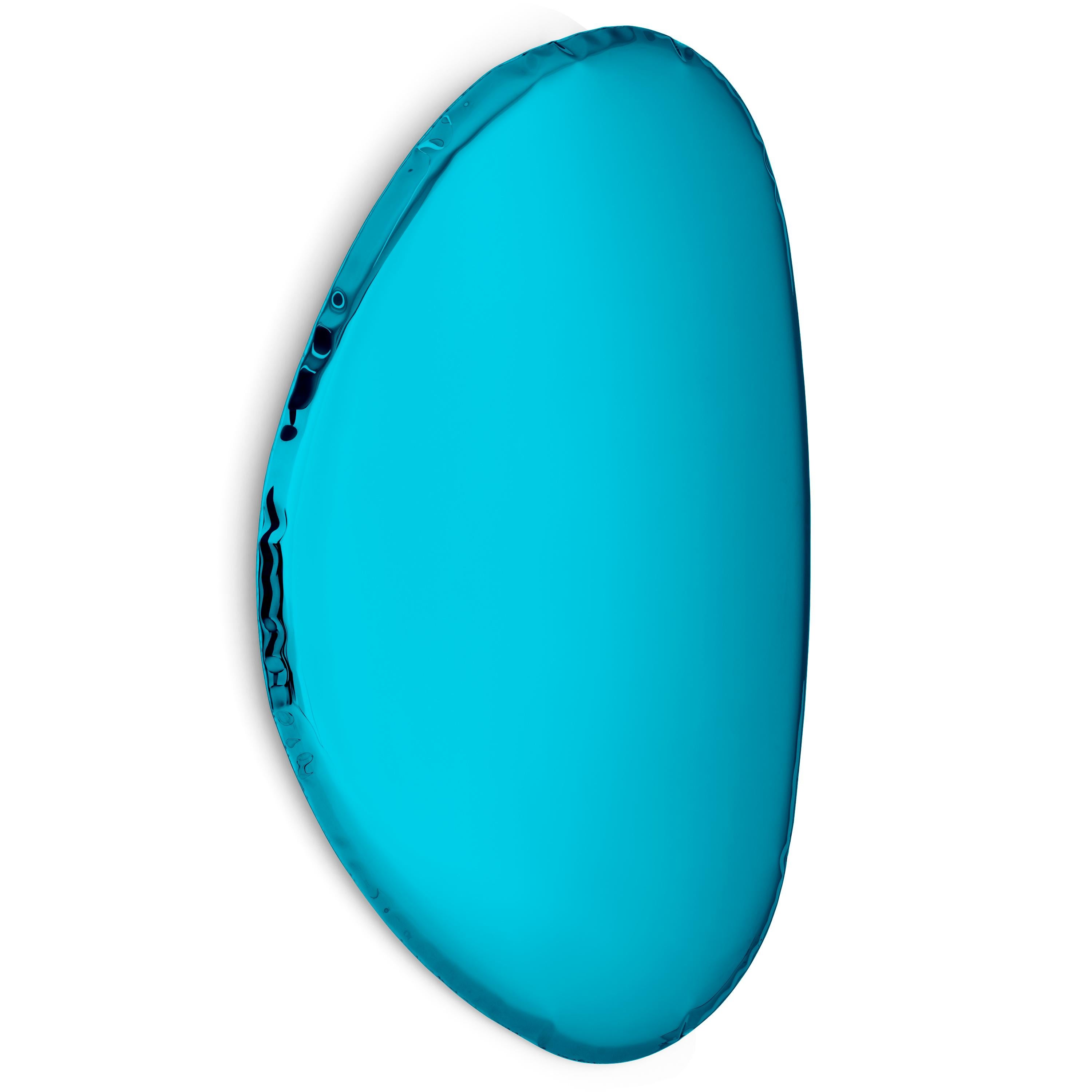 Sapphire Tafla O2 wall mirror by Zieta
Dimensions: D 6 x W 97 x H 150 cm 
Material: Stainless steel.
Finish: Sapphire.
Available finishes: Stainless Steel, White Matt, Sapphire/Emerald, Sapphire, Emerald, Deep space blue, Dark matter, or red Rubin.