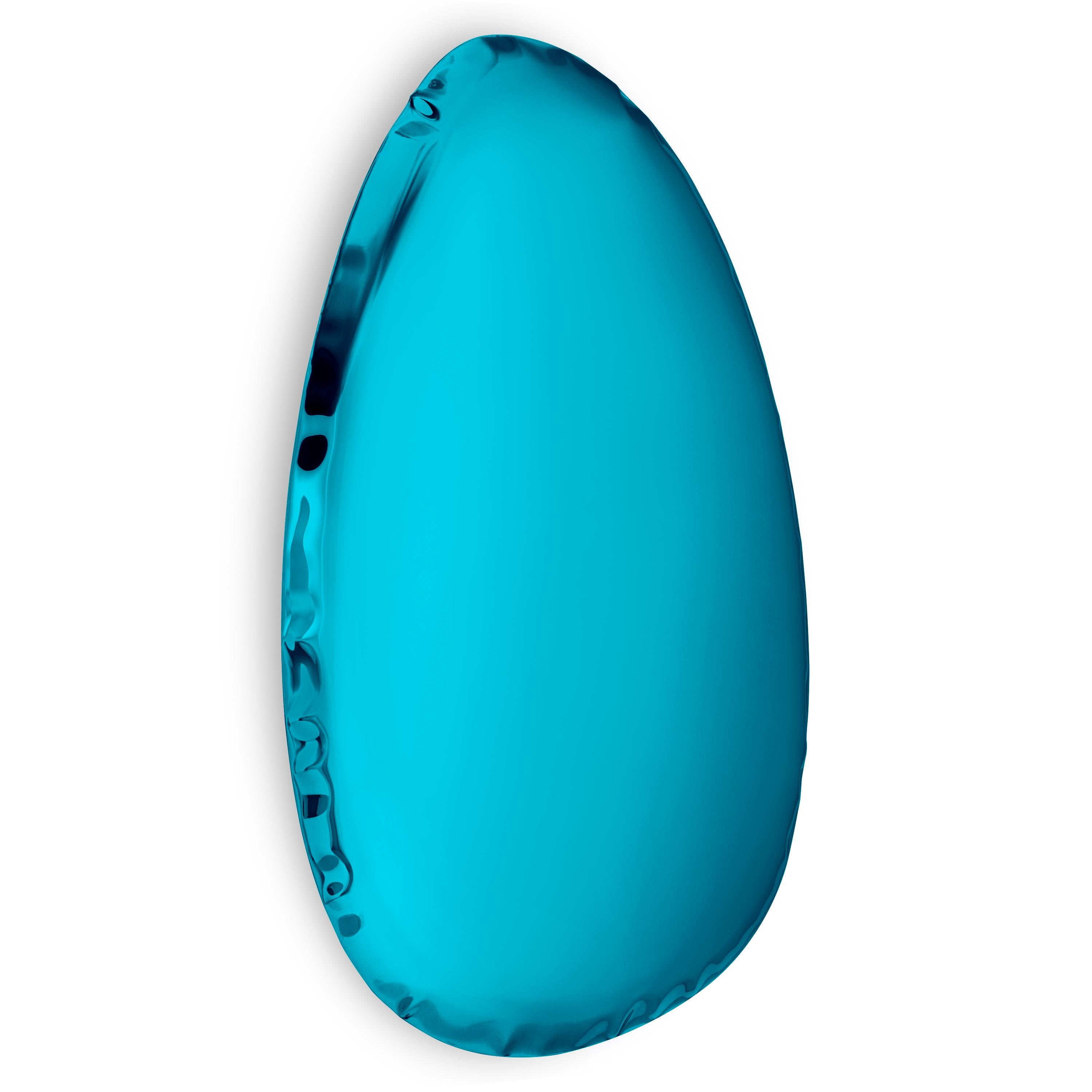 Sapphire Tafla O4.5 Wall Mirror by Zieta
Dimensions: D 6 x W 57 x H 86 cm 
Material: Stainless steel.
Finish: Sapphire.
Available finishes: Stainless Steel, White Matt, Sapphire/Emerald, Sapphire, Emerald, Deep space blue, Dark matter, or red Rubin.