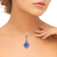 Sapphire & Tanzanite Stone Pendant with Pave Diamonds in Gold & Silver