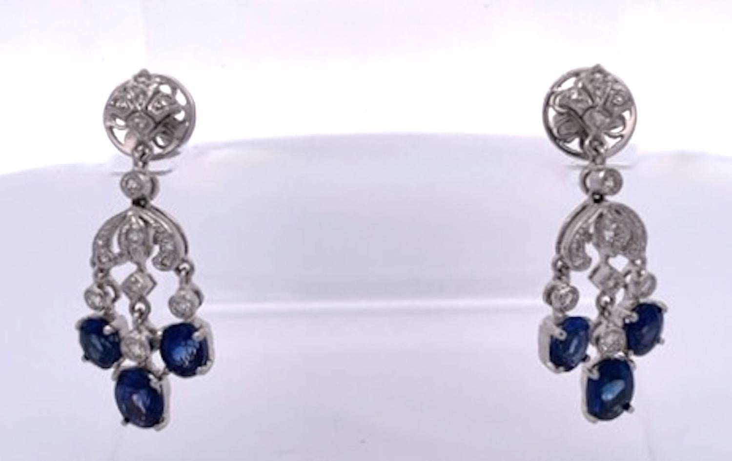 Contemporary Sapphire Tassel Diamond Drop Earrings 18K For Sale