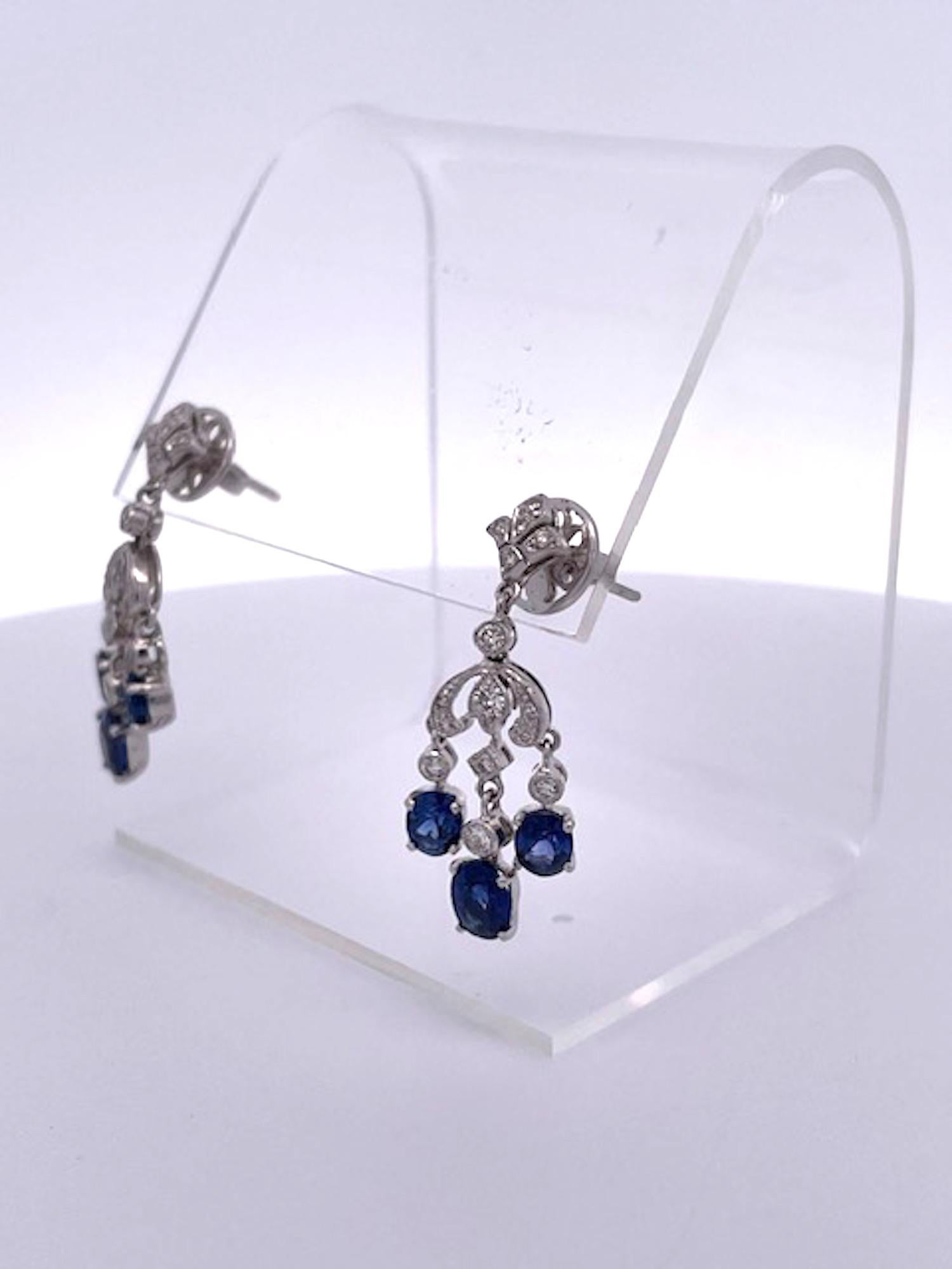 Sapphire Tassel Diamond Drop Earrings 18K In Good Condition For Sale In North Hollywood, CA