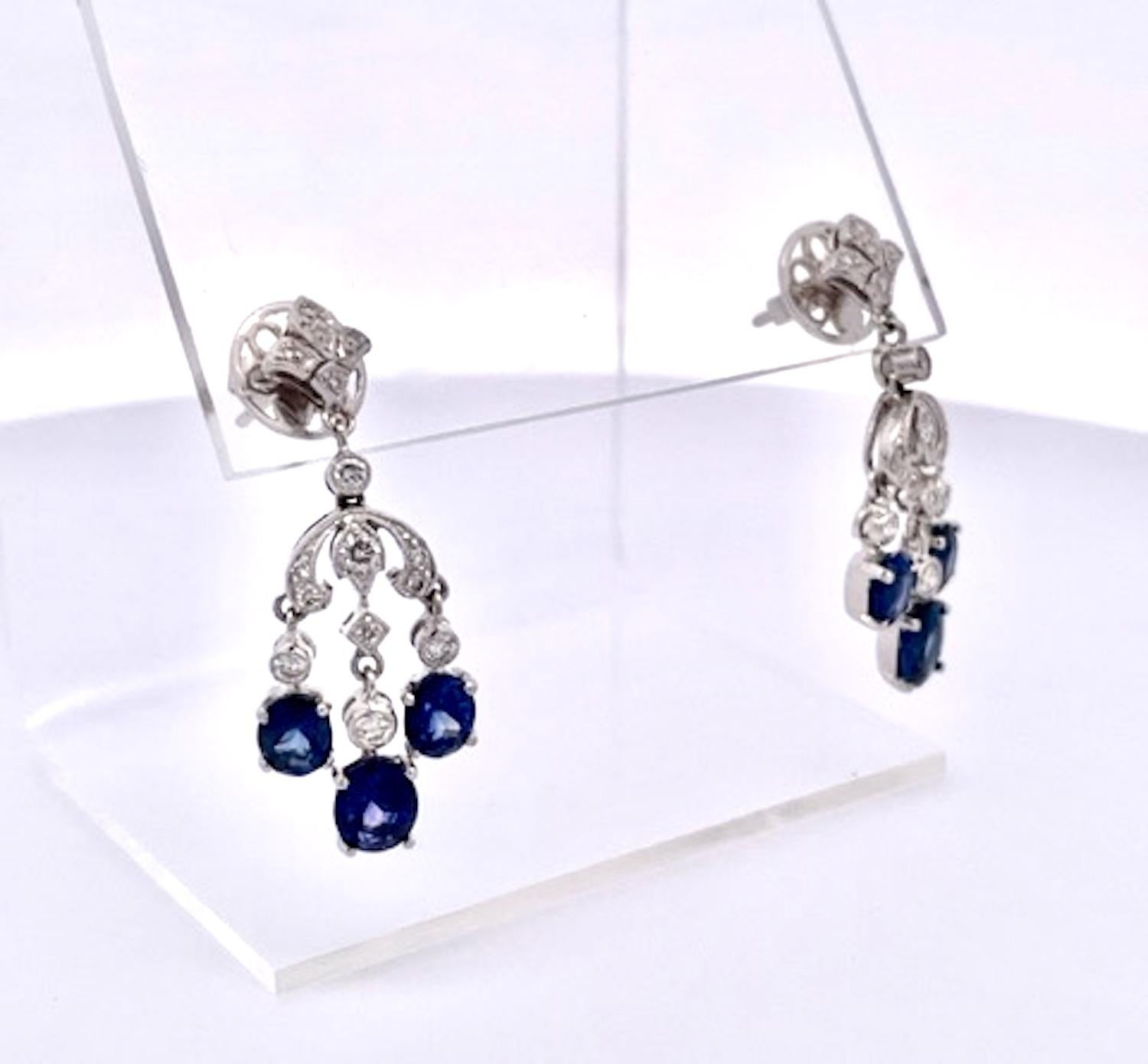 Women's Sapphire Tassel Diamond Drop Earrings 18K For Sale