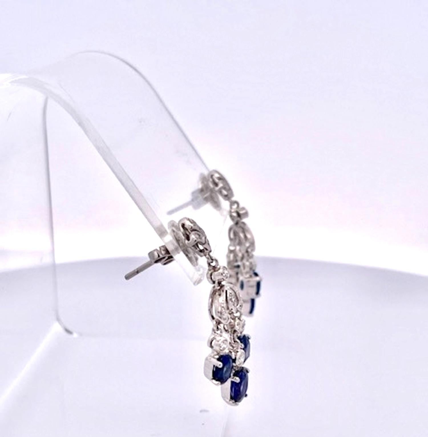 Sapphire Tassel Diamond Drop Earrings 18K For Sale 1