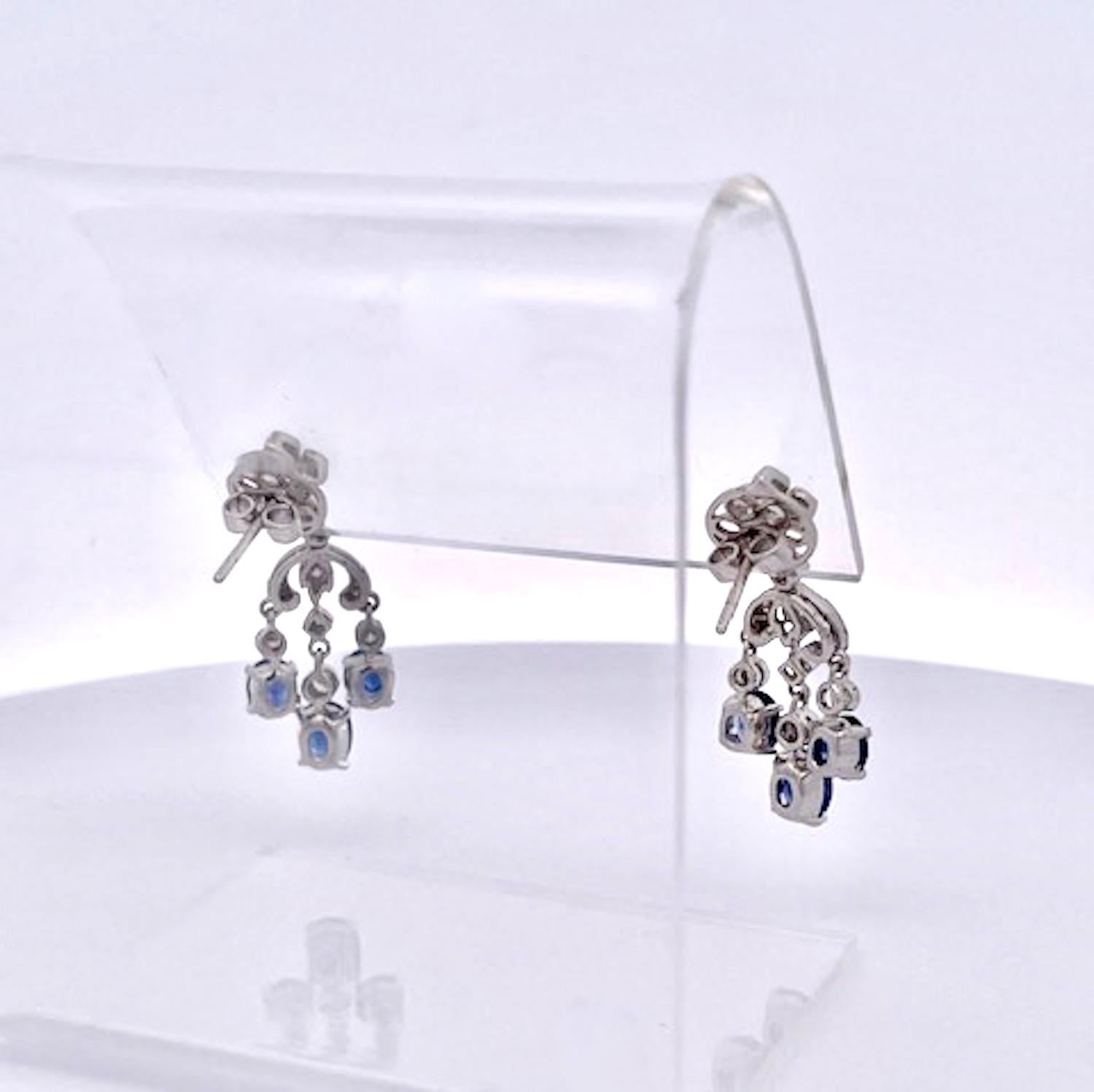 Sapphire Tassel Diamond Drop Earrings 18K For Sale 2