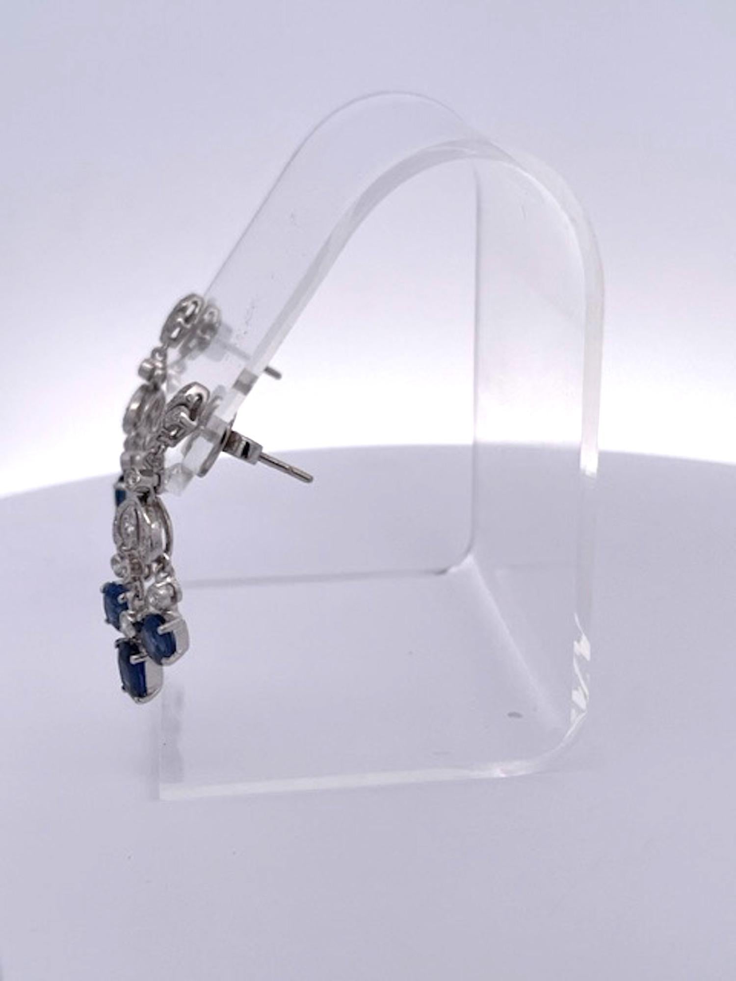 Sapphire Tassel Diamond Drop Earrings 18K For Sale 3