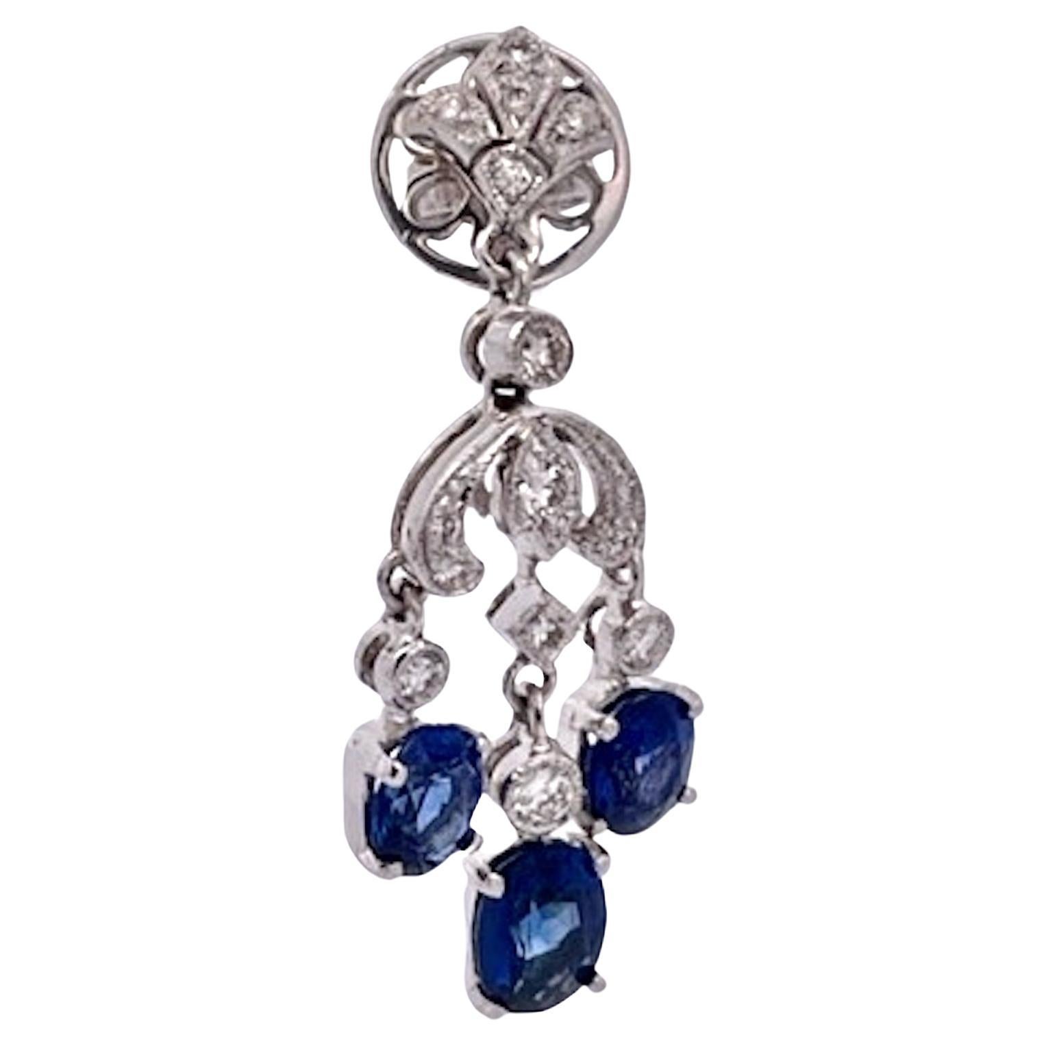 Sapphire Tassel Diamond Drop Earrings 18K