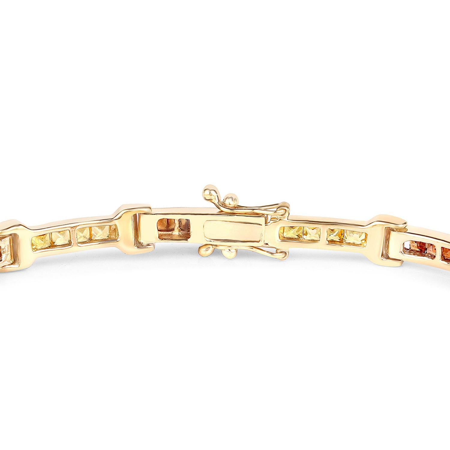 Bracelet tennis plaqué or jaune 14 carats avec saphirs orange et jaune 6,48 carats au total Neuf - En vente à Laguna Niguel, CA