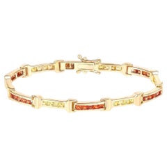 Saphir-Tennisarmband Orange-Gelb 6,48 Karat Gesamt 14K Gelbgold plattiert