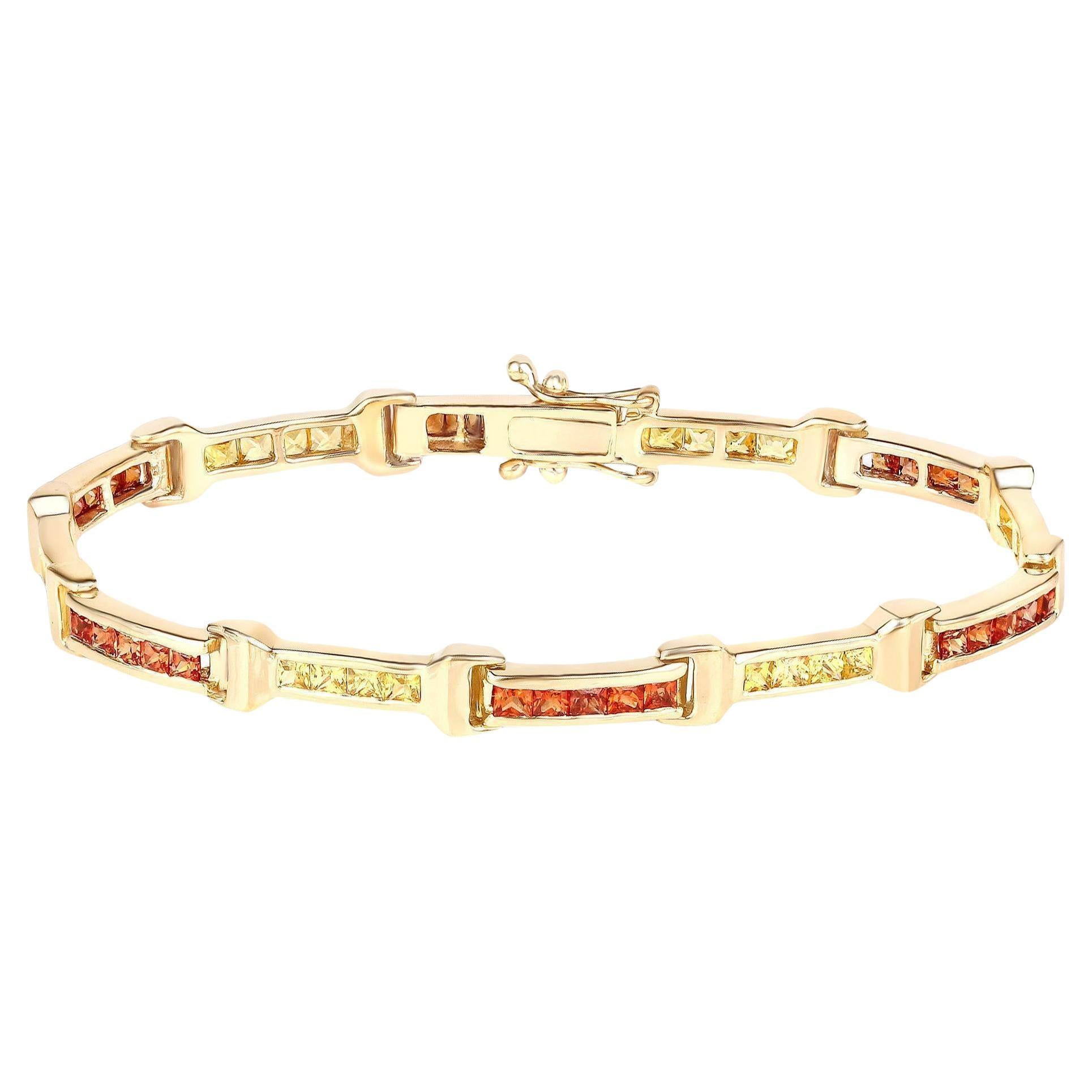 Bracciale tennis zaffiro giallo arancio 6,48 carati totali placcato oro giallo 14K