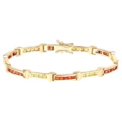 Sapphire Tennis Bracelet Orange Yellow 6.48 Carats Total 14K Yellow Gold Plated
