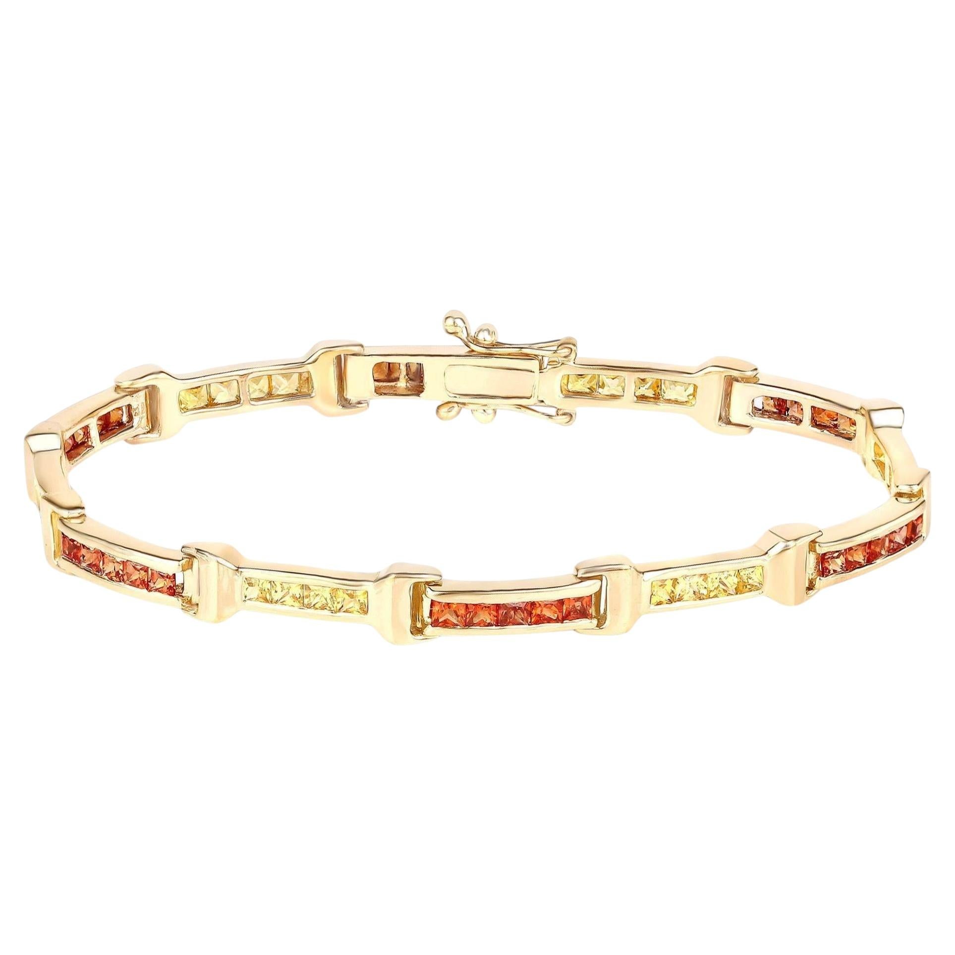 Sapphire Tennis Bracelet Orange Yellow 6.48 Carats Total 14K Yellow Gold Plated