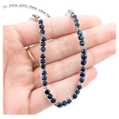 Sapphire Tennis Necklace in Platinum with Diamonds