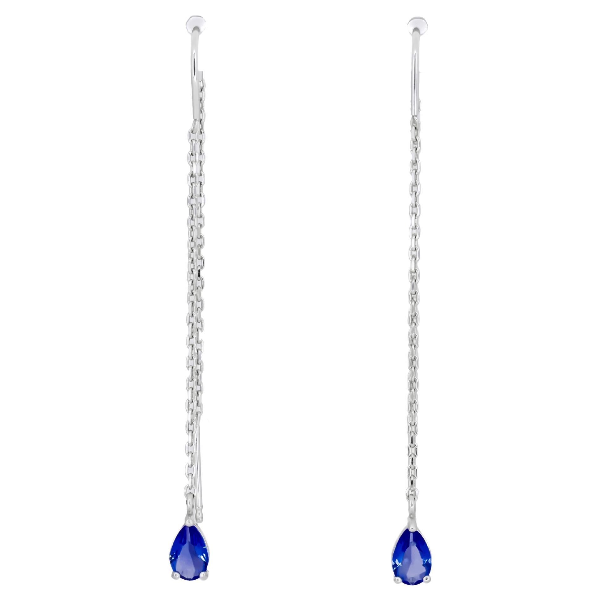 Sapphire Threader Earrings in 14k gold.  For Sale