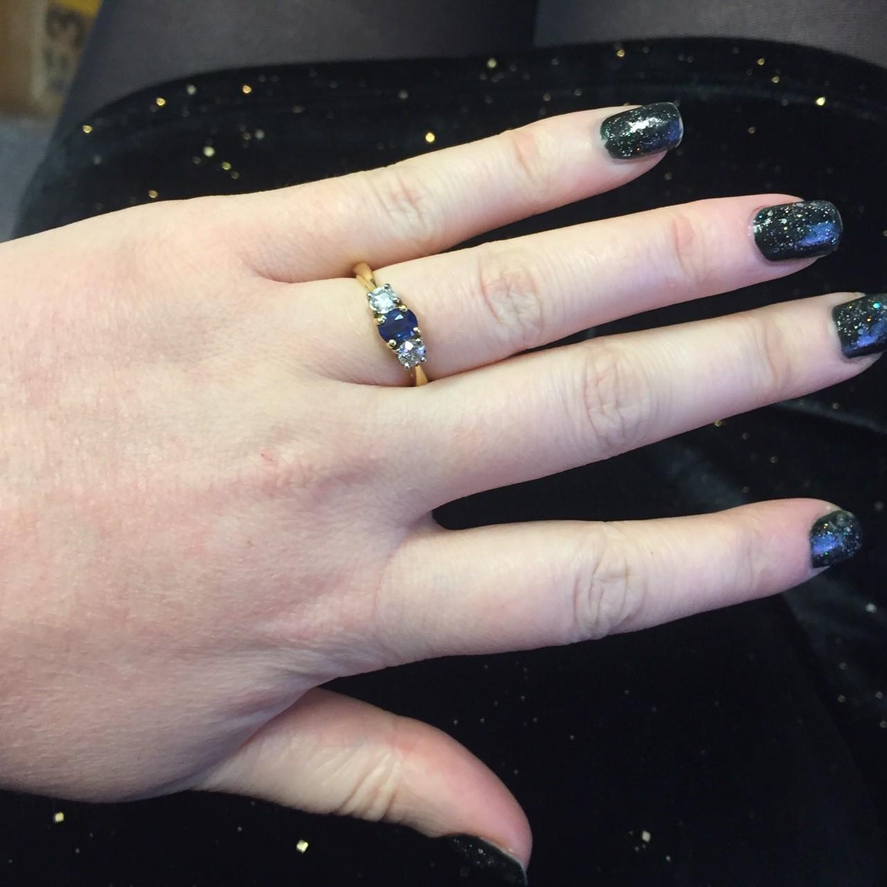 Women's or Men's Sapphire Three Stone Engagement Ring