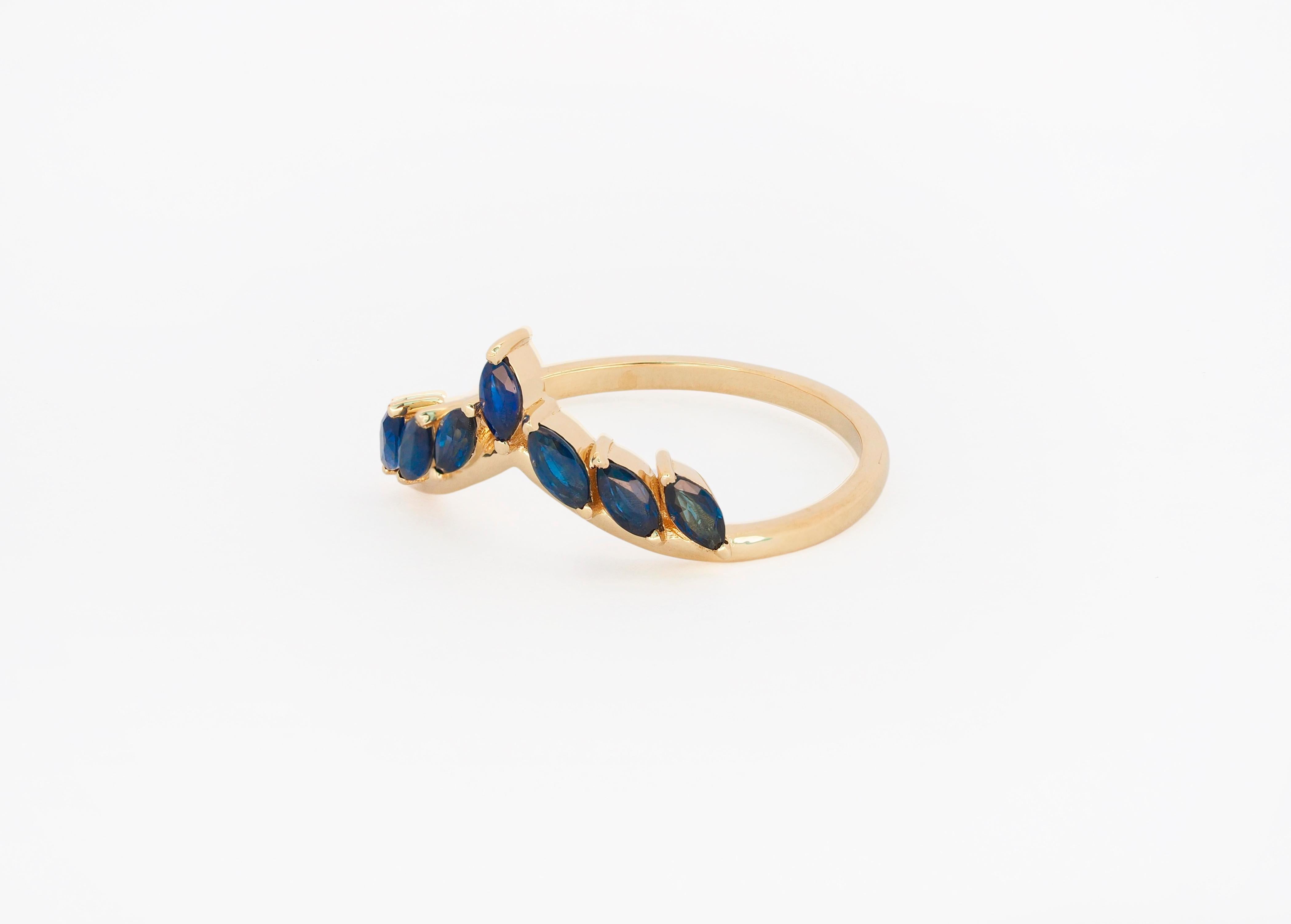 Sapphire Tiara 14k gold ring.  In New Condition For Sale In Istanbul, TR