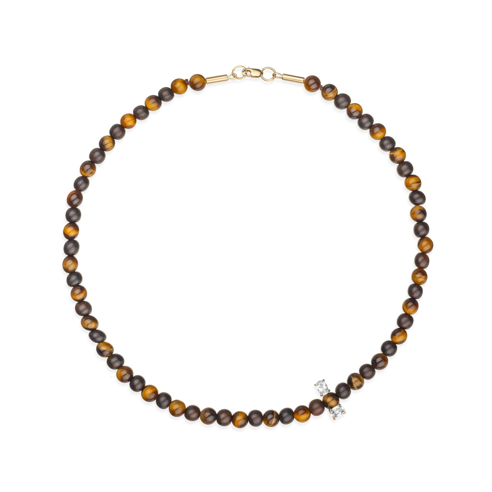 Oval Cut Sapphire & Tiger's Eye 9kt Gold Collar Necklace For Sale