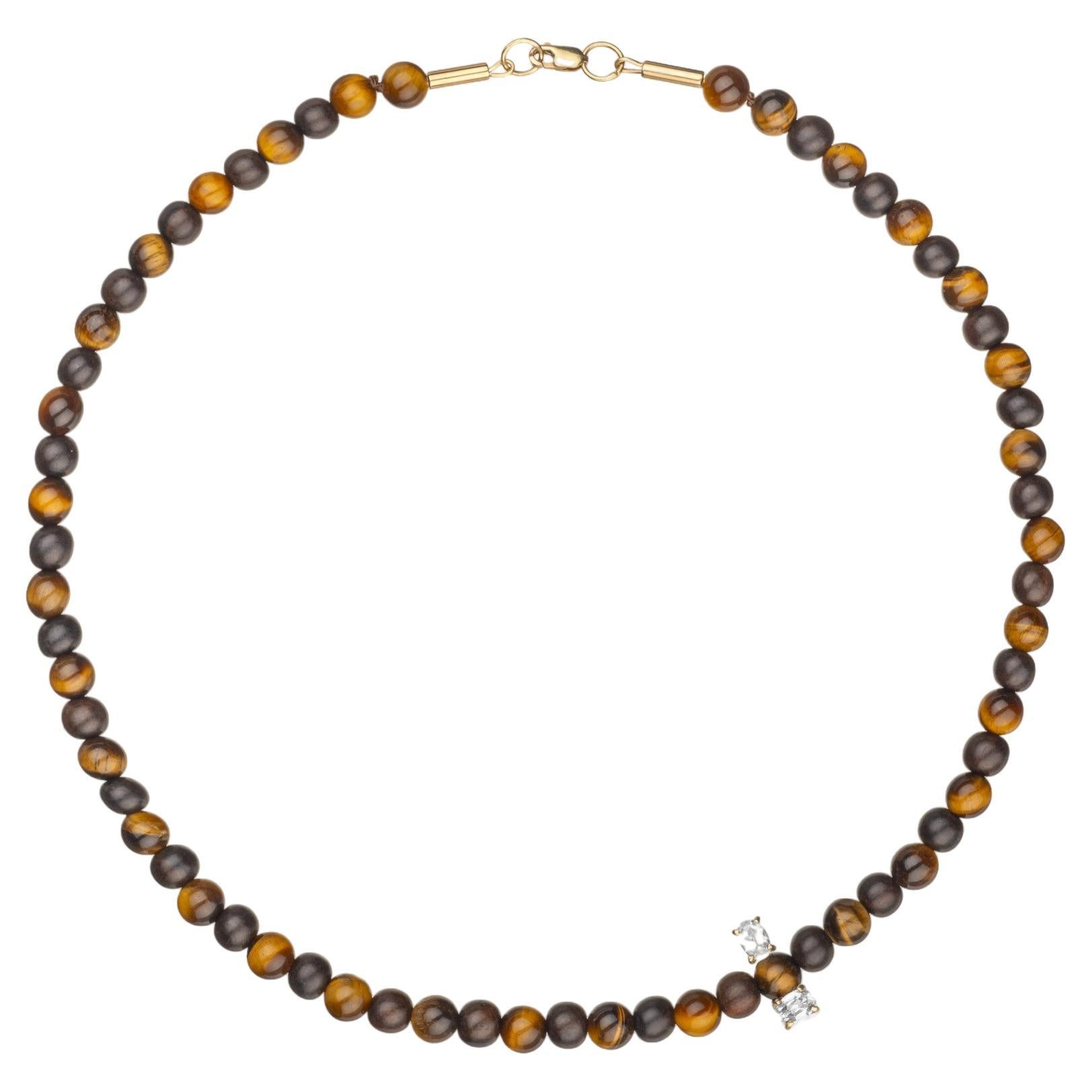 Halskette mit Saphir und Tigerauge aus 9kt Gold