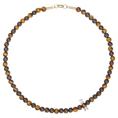 Sapphire & Tiger's Eye 9kt Gold Collar Necklace