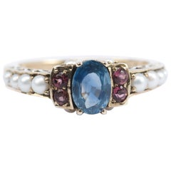 Sapphire, Tourmaline and Cultured Pearl Ring