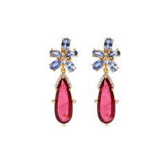 Sapphire Tourmaline and Diamond Drop Earrings