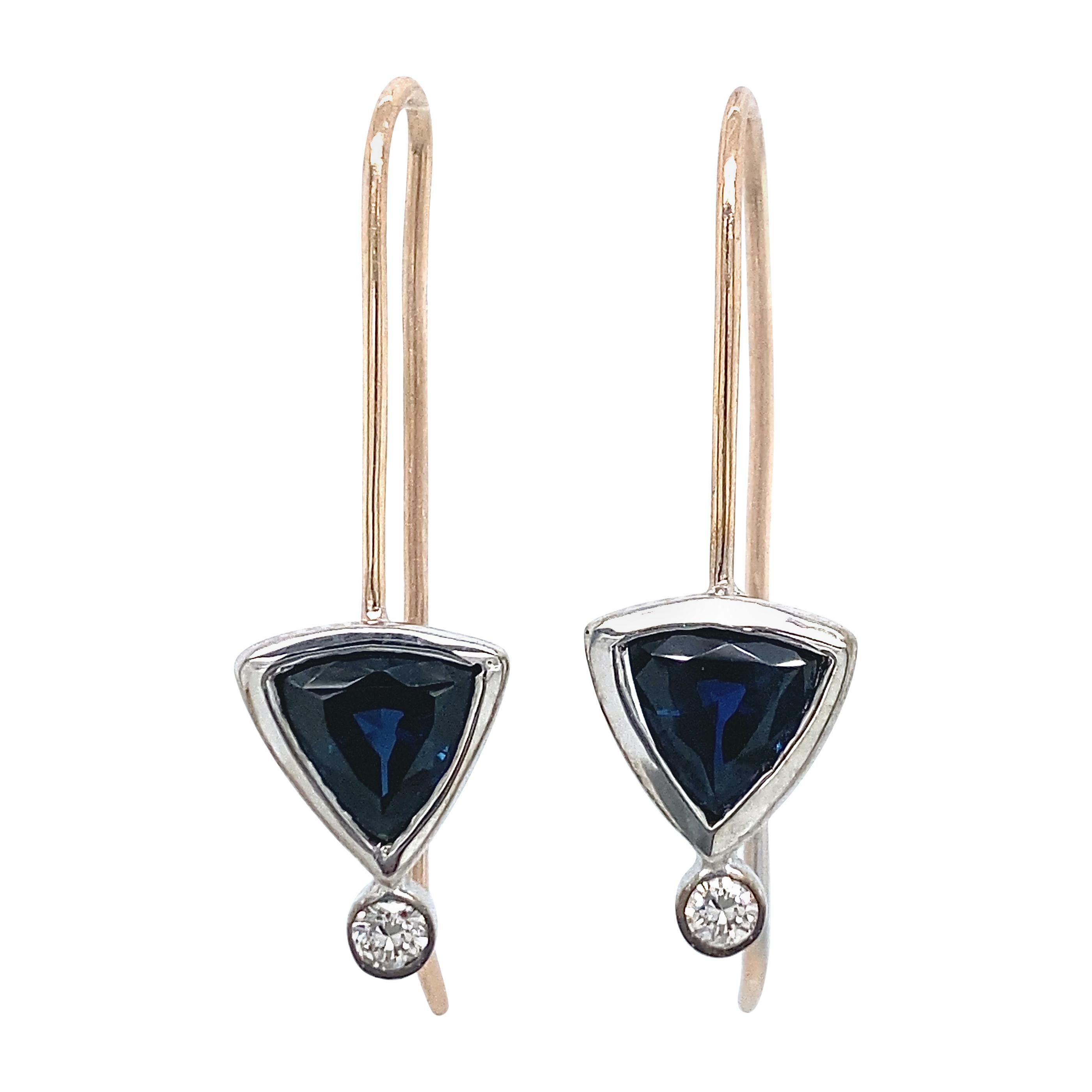 Sapphire Trillion Earrings in White and Rose Gold with Diamond Accents