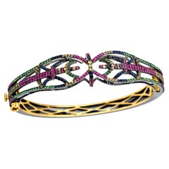 Bracelet en argent en saphir, tsavorite et rubis multicolore