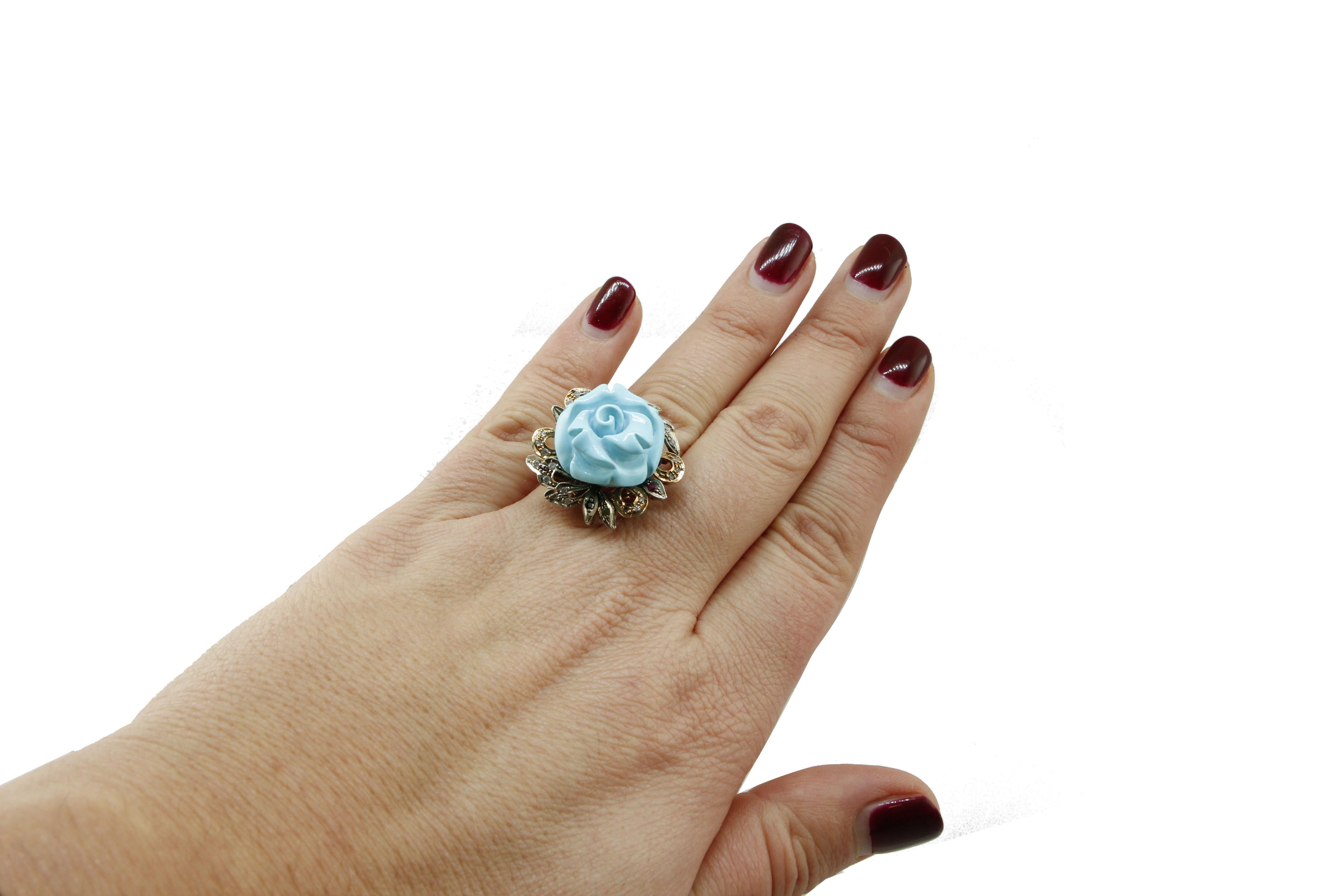 Women's  Sapphire Turquoise Paste Diamond Silver Rose Gold Ring