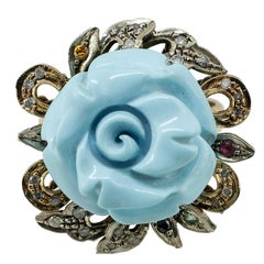  Sapphire Turquoise Paste Diamond Silver Rose Gold Ring