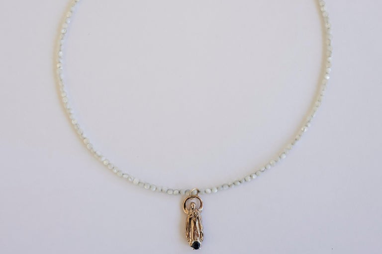 Women's Sapphire Virgin Mary White Bead Necklace J Dauphin For Sale