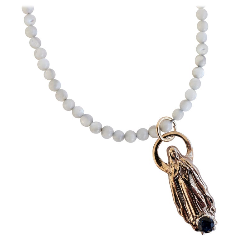 Sapphire Virgin Mary White Bead Necklace J Dauphin For Sale