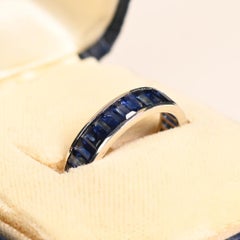 Sapphire Wedding Band. 4.80TCW Baguette Cut Sapphire Eternity Band Channel Set