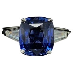 18K Gold 4 CT Natural Sapphire Diamond Antique Art Deco Style Engagement Ring