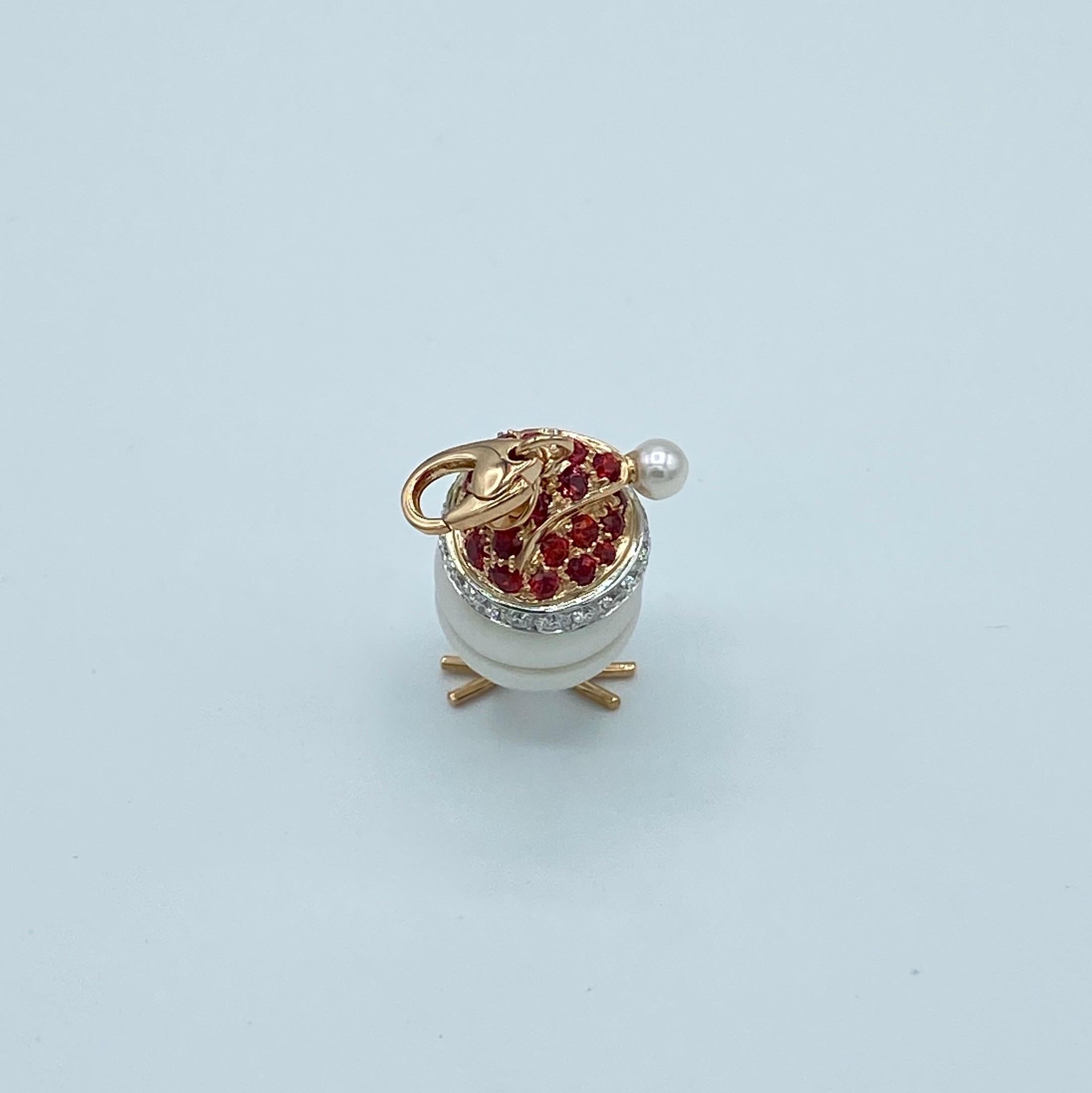 Women's Sapphire White Diamond 18kt Gold Pearl Christmas Chick Charm Pendant/Necklace