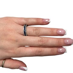 Sapphire & White Diamond Eternity Band Ring in 14k White Gold