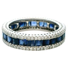 Sapphire & White Diamond Eternity Band Ring in 14k White Gold