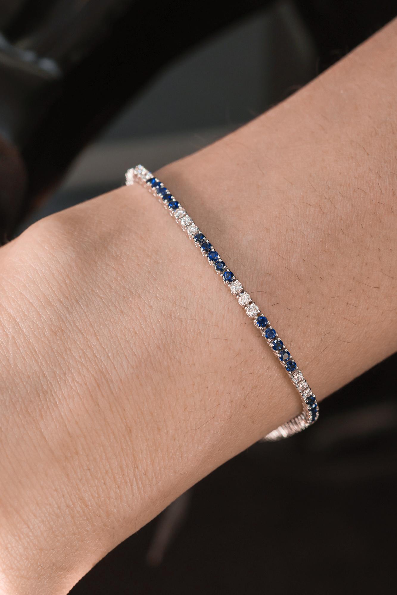 Bracelet tennis avec saphirs et diamants blancs de 2,10 carats Neuf - En vente à Los Angeles, CA
