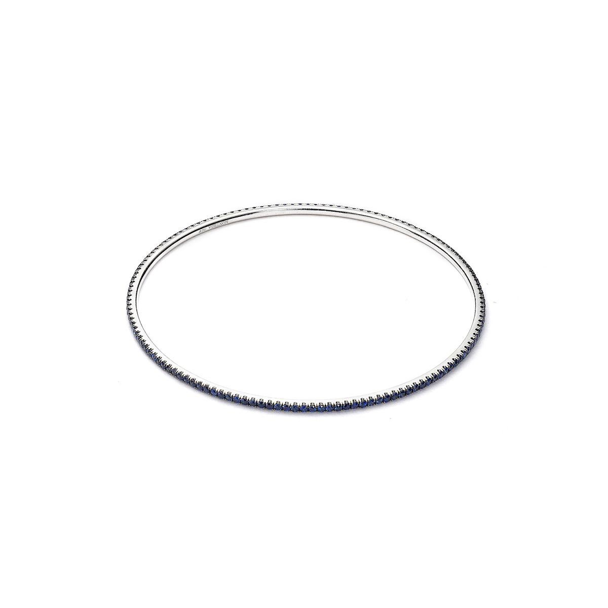Round Cut Sapphire White Gold Bangle For Sale