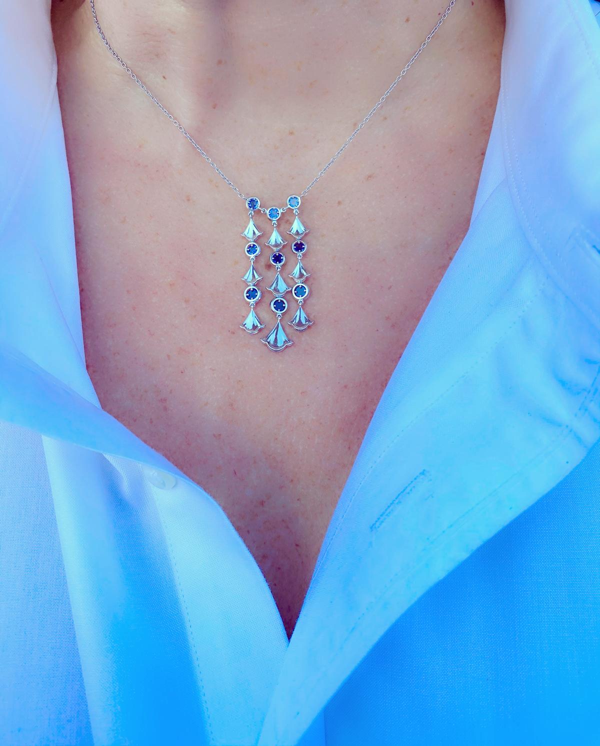 Round Cut Sapphire and White Gold Necklace by Marina B.