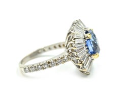 Sapphire with Baguette Diamond Halo Ring 18 Karat White Gold