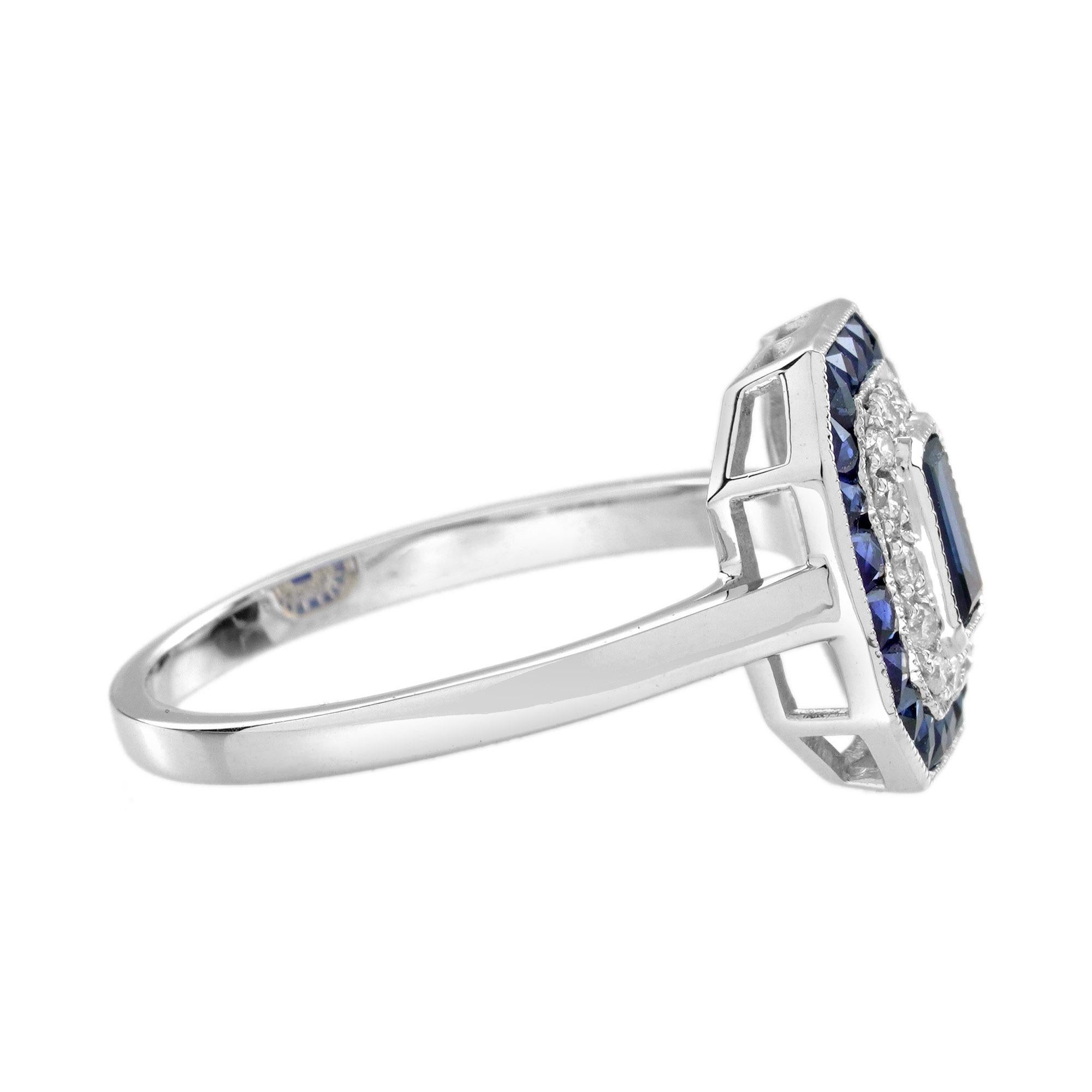 Sapphire with Diamond Art Deco Style Engagement Ring in 14K White Gold For Sale 1