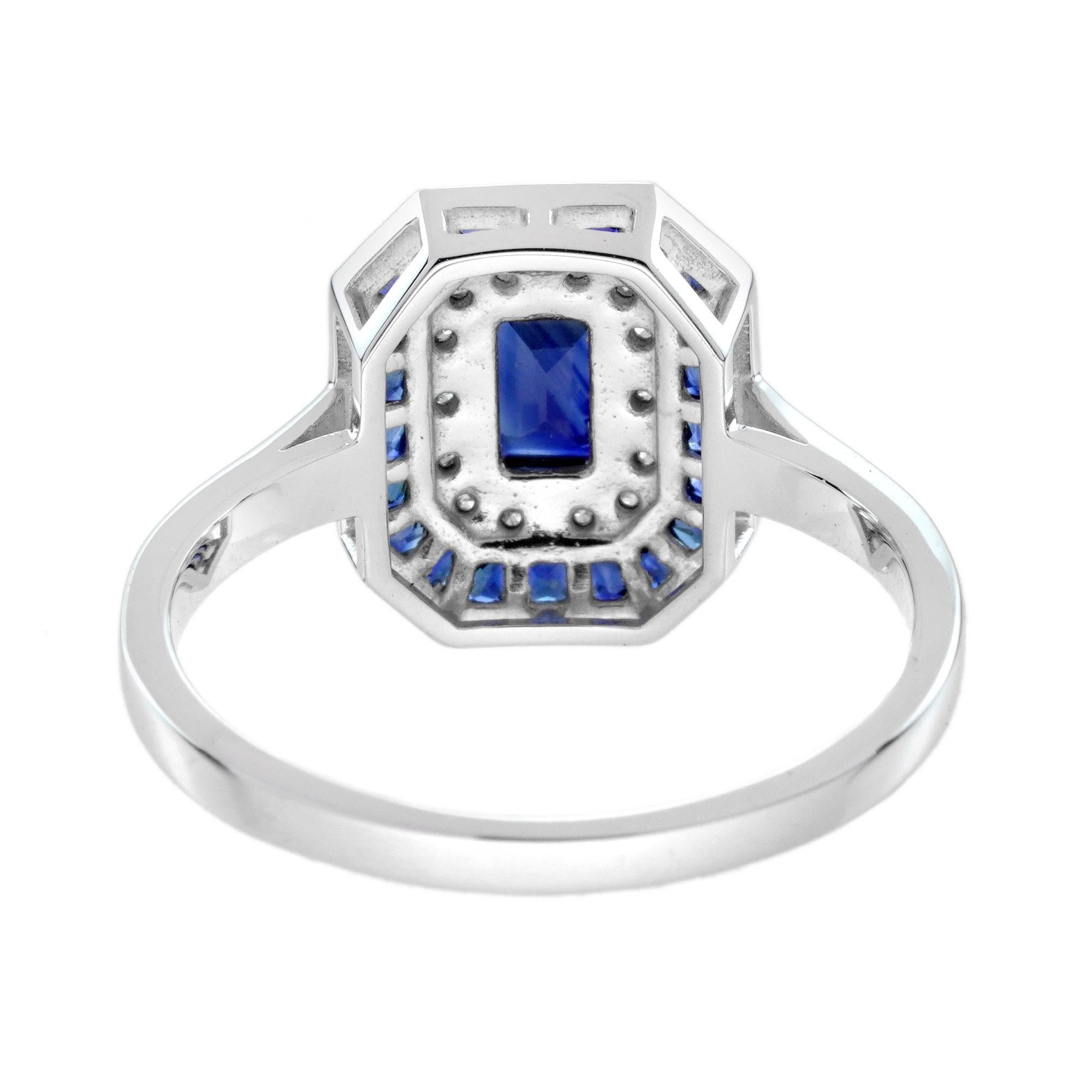 Sapphire with Diamond Art Deco Style Engagement Ring in 14K White Gold For Sale 2