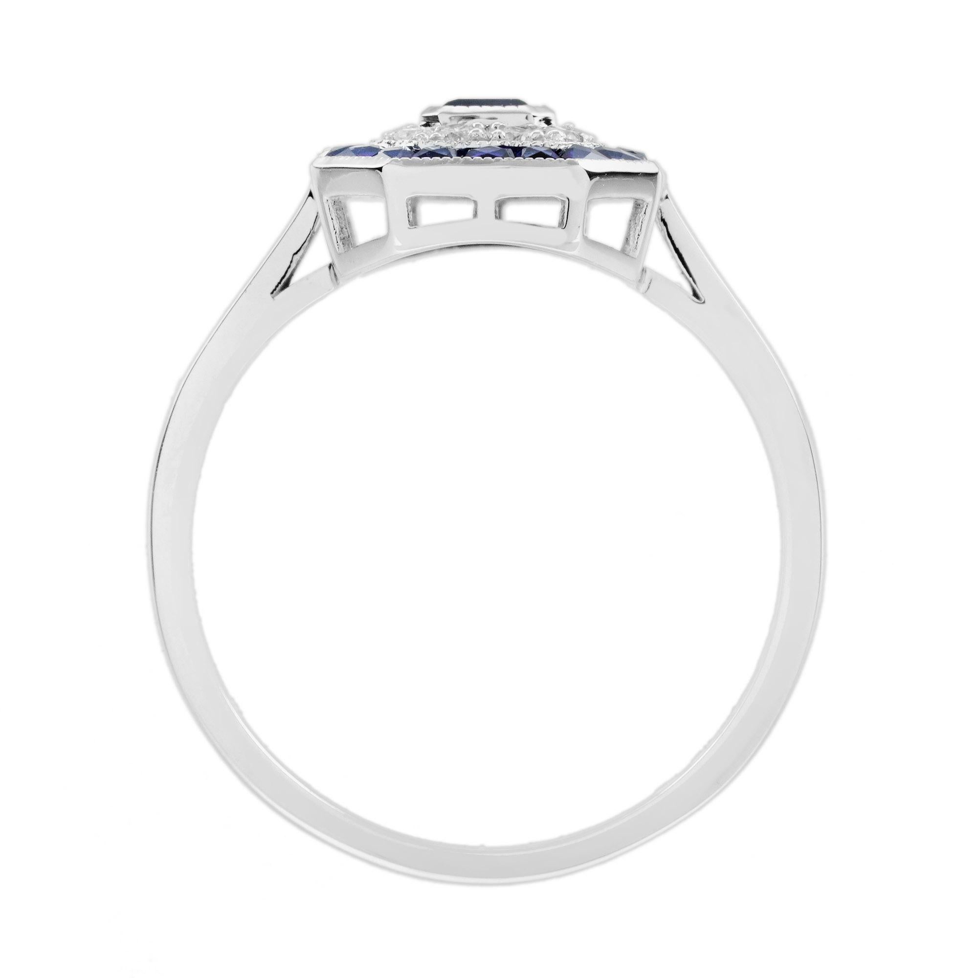 Sapphire with Diamond Art Deco Style Engagement Ring in 14K White Gold For Sale 3