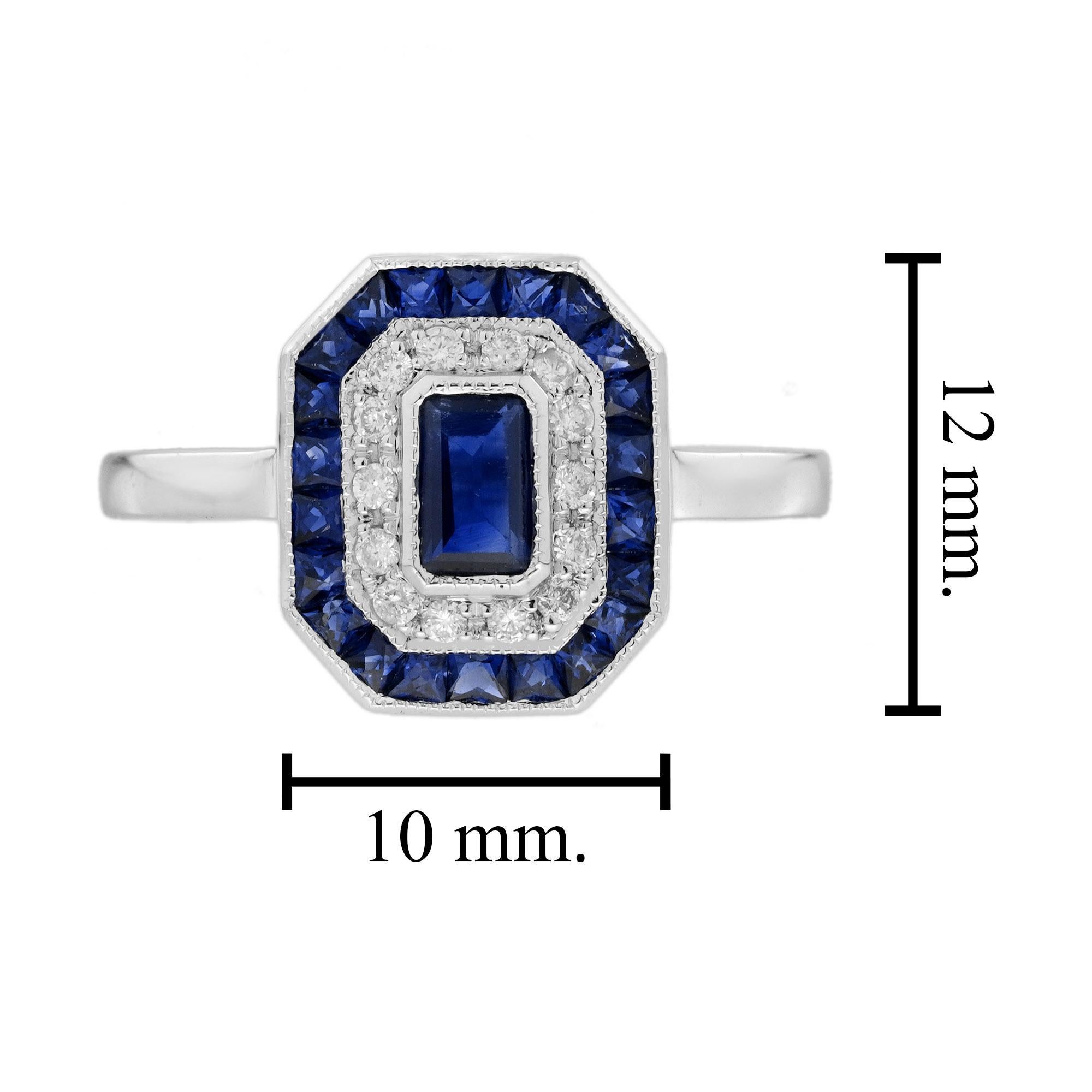 Sapphire with Diamond Art Deco Style Engagement Ring in 14K White Gold For Sale 4