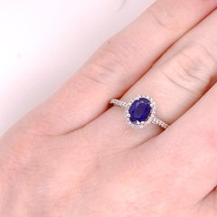 Sapphire with Diamond Halo Ring, Oval Sapphire in White Gold 1.03 Carats sz 7