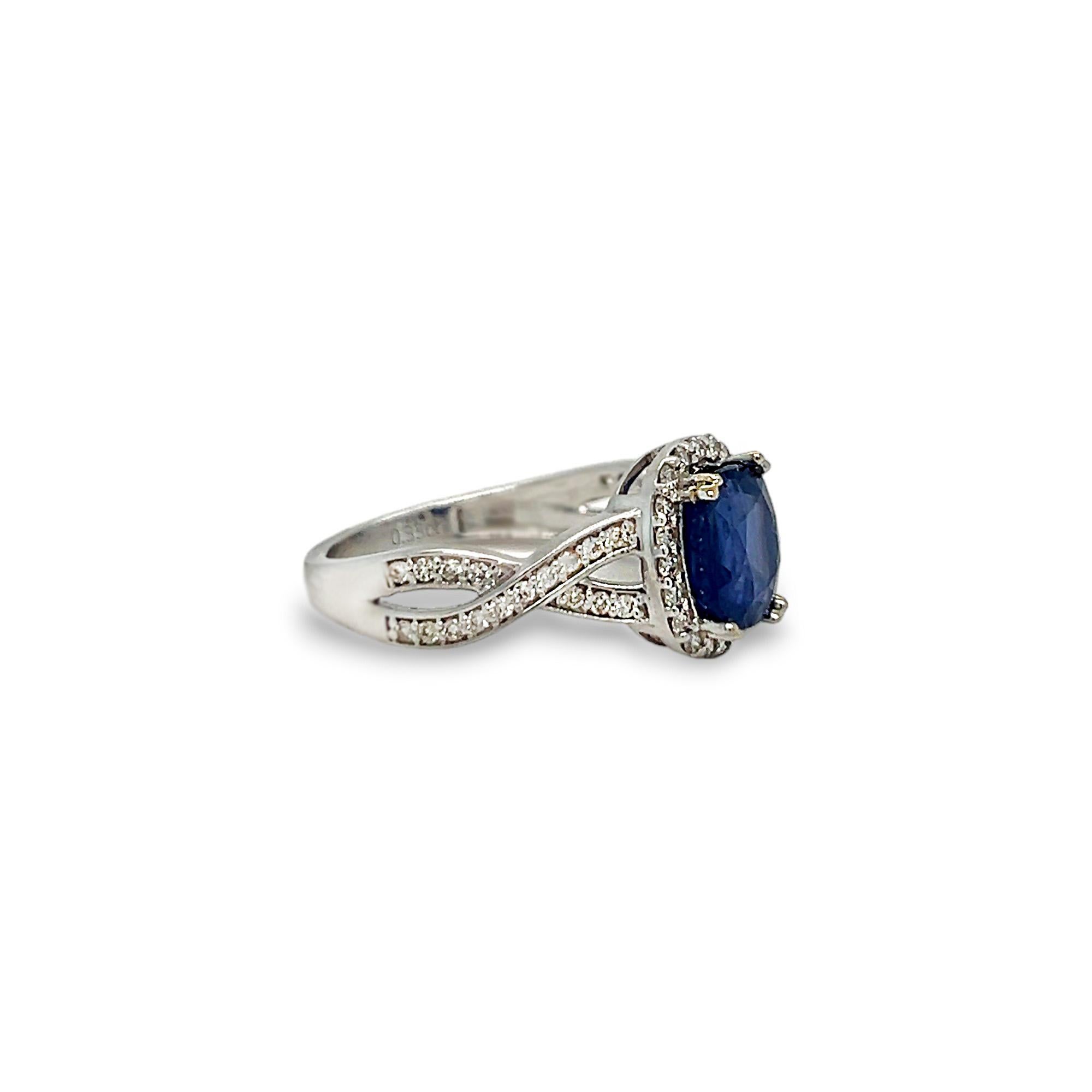 Oval Cut Sapphire with Diamond Halo White Gold Ring For Sale